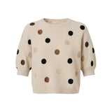 graced Michelle knit top in cream with multi-color polka dots, featuring short sleeves and a relaxed fit.