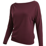 graced winetasting off the shoulder long sleeve top with a textured knit finish and asymmetrical neckline