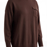 graced Remy brown turtleneck sweater with a single chest pocket, ribbed cuffs, and hem in a relaxed knit fit.