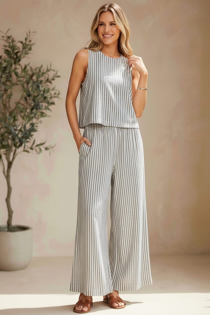 Wide-leg striped pants from Z Supply's Scout collection, featuring a relaxed fit and bold horizontal stripe pattern.
