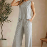 Z Supply The Scout Striped Wide-Leg Pants in Eclipse, stylish striped bottoms with a relaxed fit and wide-leg design.