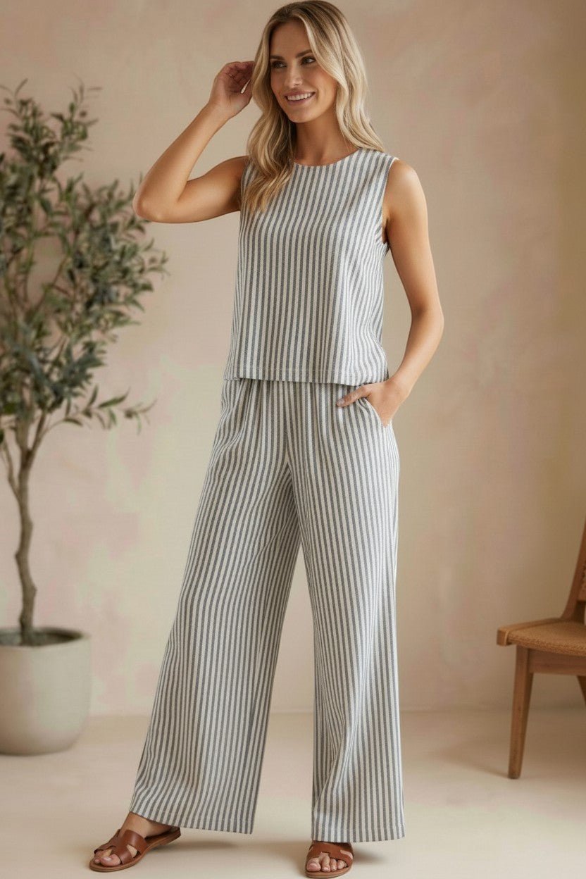 Z Supply Scout Striped Sleeveless Top in neutral tones, featuring a classic striped pattern and a relaxed fit.