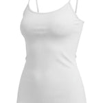 graced white fitted cami with spaghetti straps made from soft nylon and spandex blend