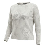 graced Susie sweater in light grey featuring a delicate diamond pointelle knit and elegant floral pattern