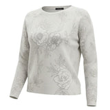 graced Susie sweater in light grey featuring a delicate diamond pointelle knit and elegant floral pattern