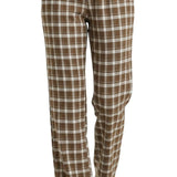 graced The Tina plaid checker pants in brown and white polyester blend with a comfortable high-waisted fit.