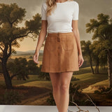 Suede Button Front Mini Skirt