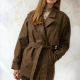 Faux Leather Belted Trench Coat