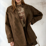 Faux Leather Belted Trench Coat
