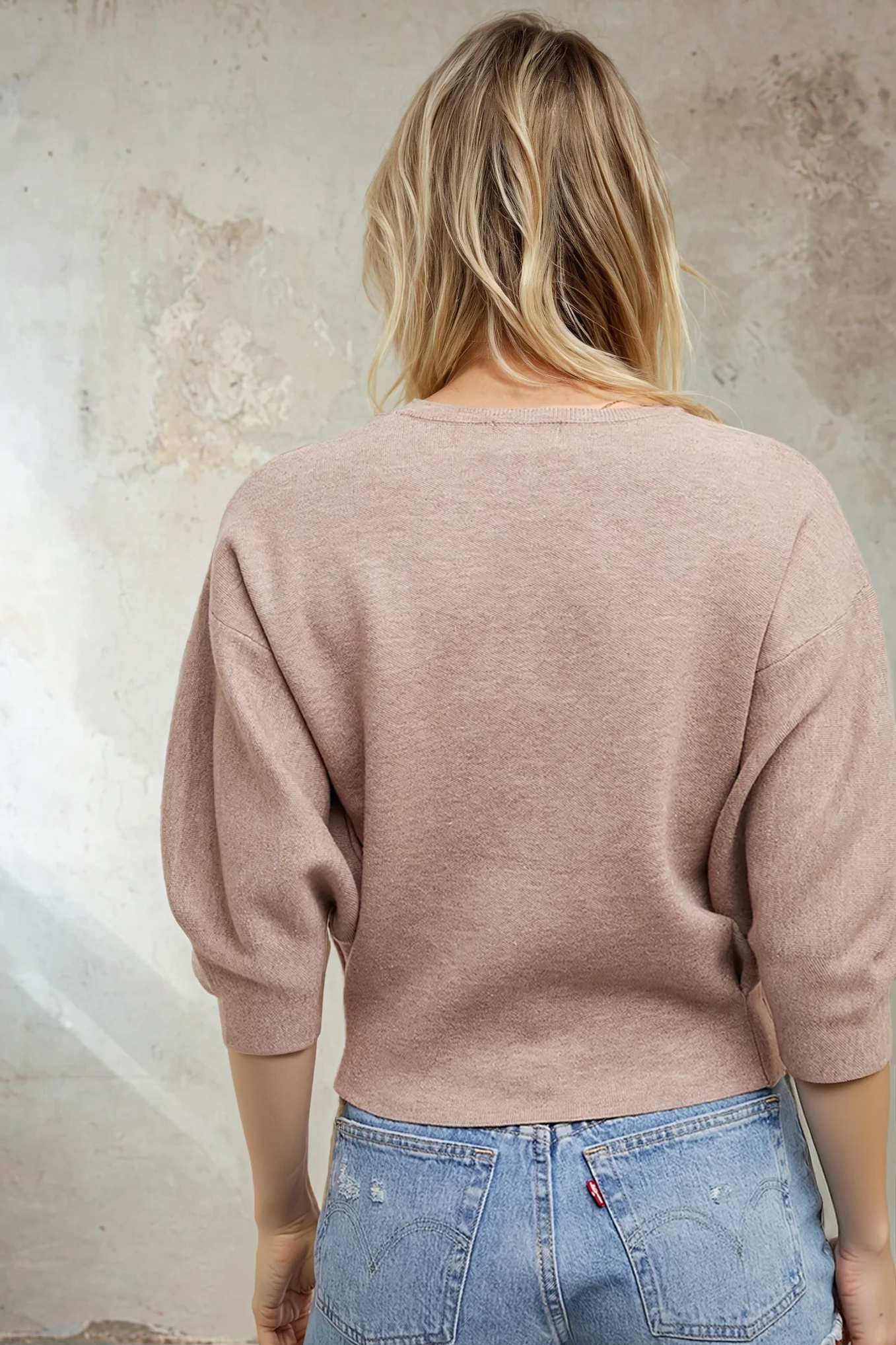 Puffed 3/4 Sleeve Knit Top Latte