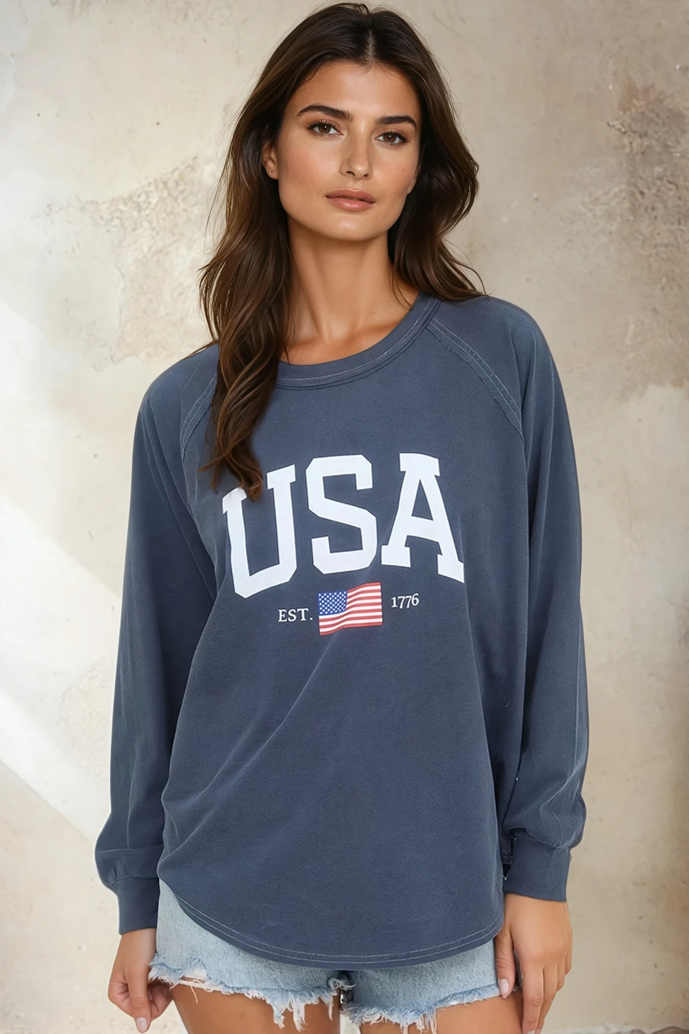 USA Graphic Knit Top Navy