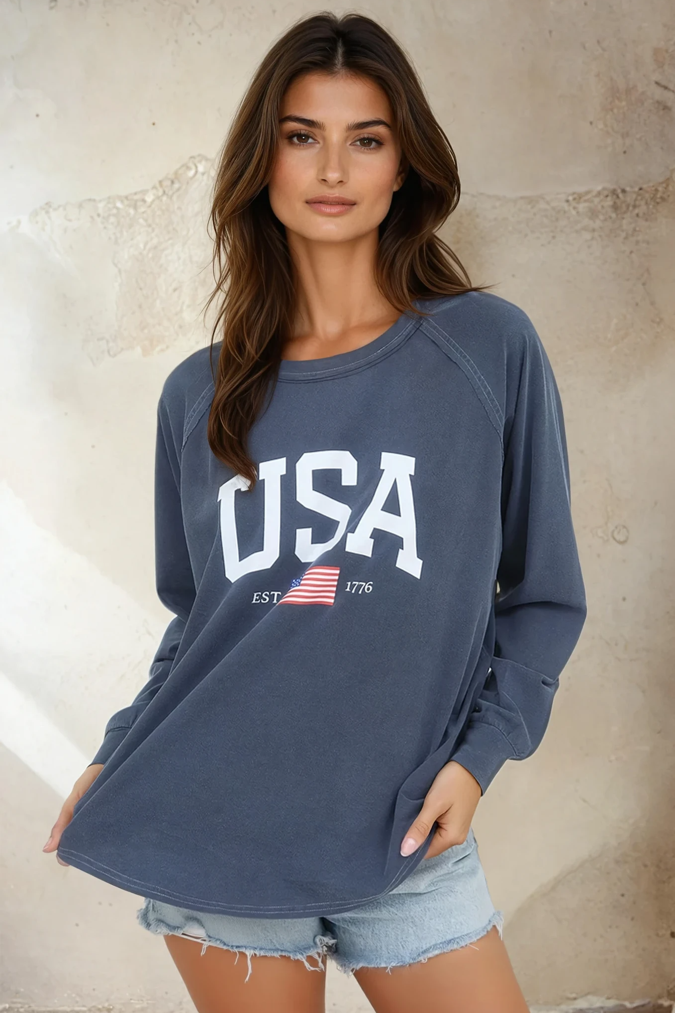 USA Graphic Knit Top Navy