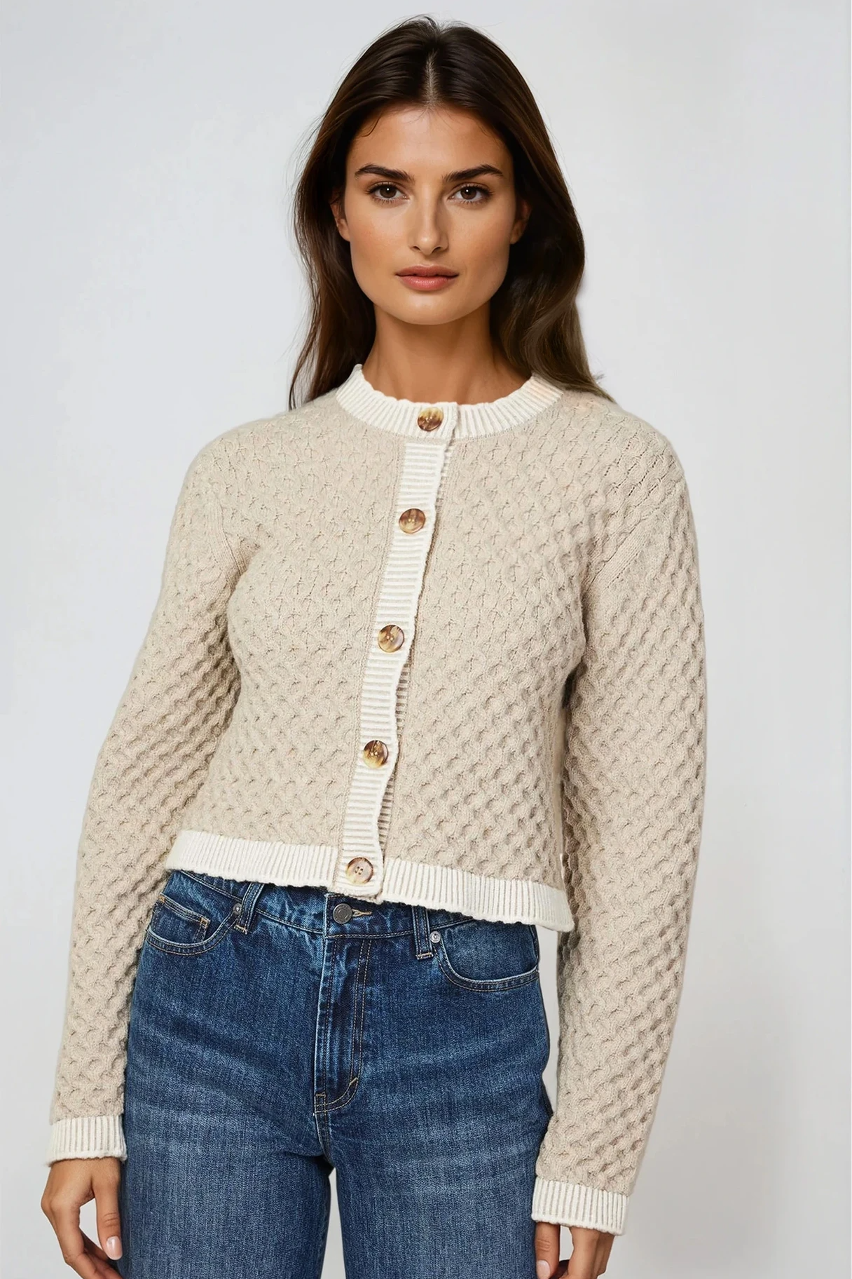 V-Neck Textured Cardigan