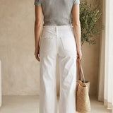 White high-rise wide-leg jeans by Vervet, displayed flat showing the relaxed fit and classic denim texture.