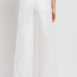 graced white high rise wide leg jeans made of cotton blend with a 10" rise and 32" inseam.