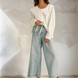 Washed Denim Tie Front Pants
