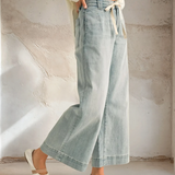 Washed Denim Tie Front Pants