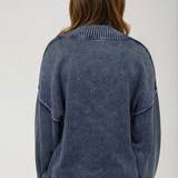 Washed V Neck Knit Top Navy