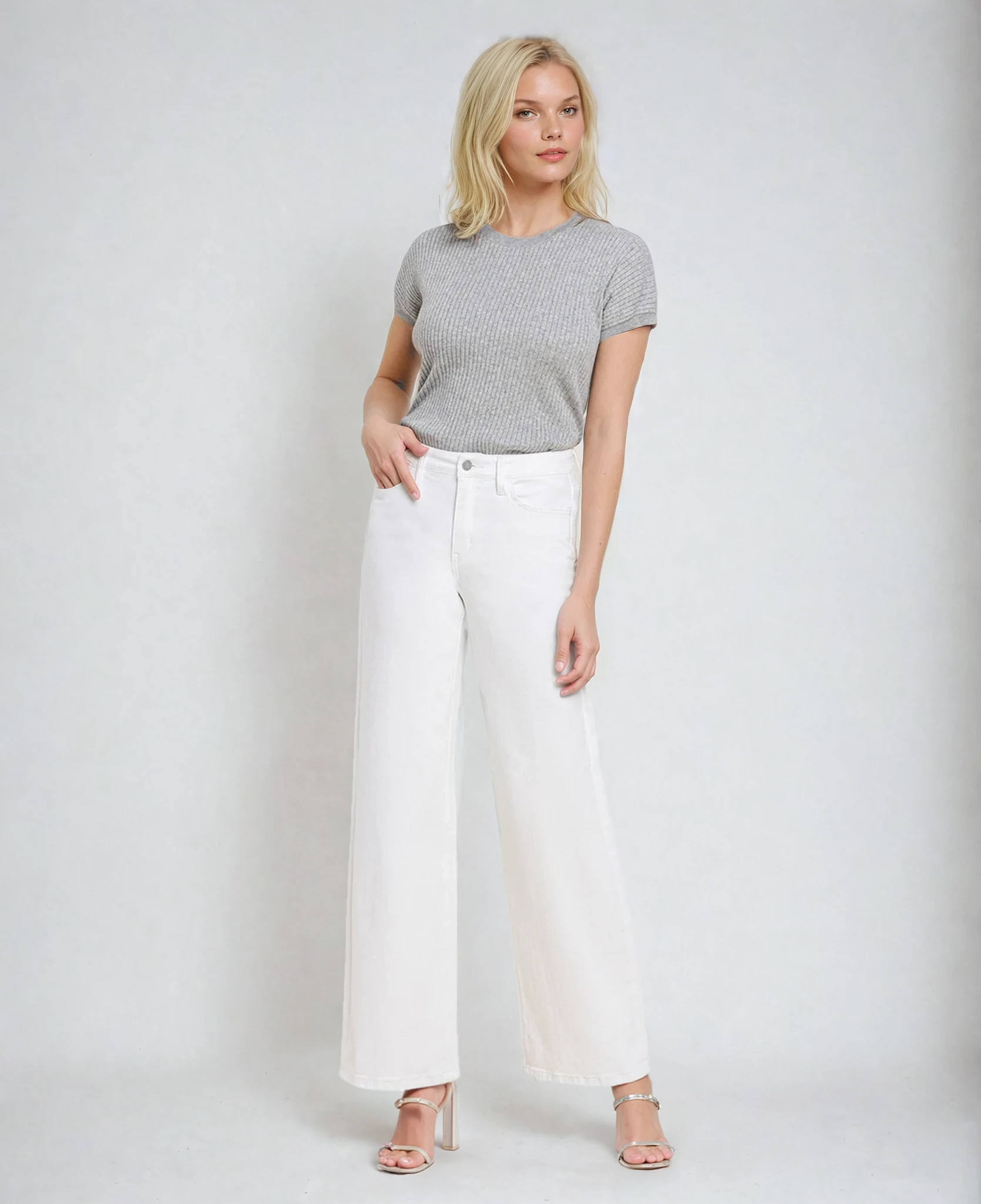 High Rise Wide Leg Jeans White