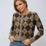 Wool Blend Argyle Cardigan